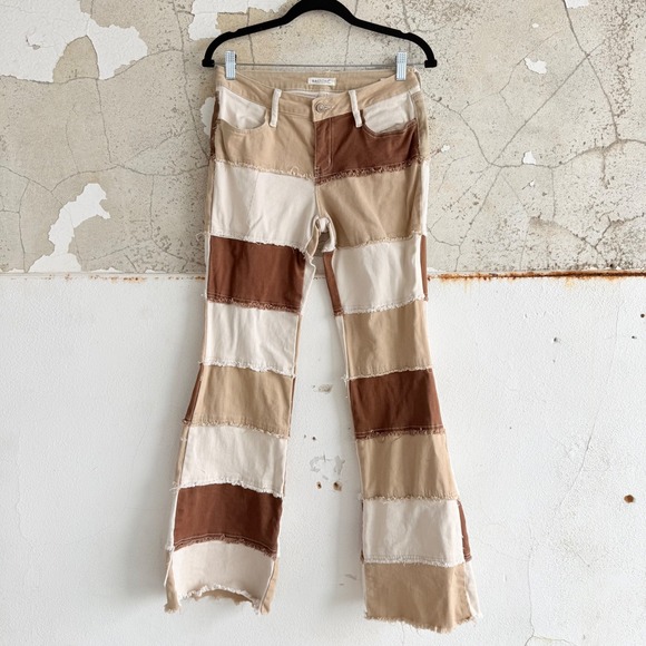 Machine Denim - Patchwork‎ Flare Jeans Boho Frayed Low Rise Denim Womens 29 Festival Retro